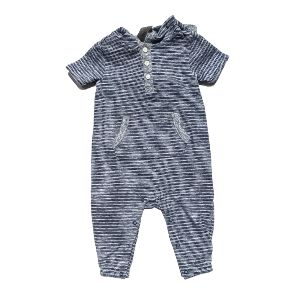 Gymboree 6-12m Blue/Grey Striped Onesie w/ Hood/Buttons and Pockets